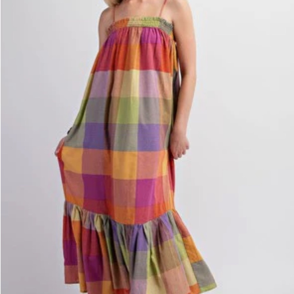 Pink and Orange Sleeveless Maxi Sundress